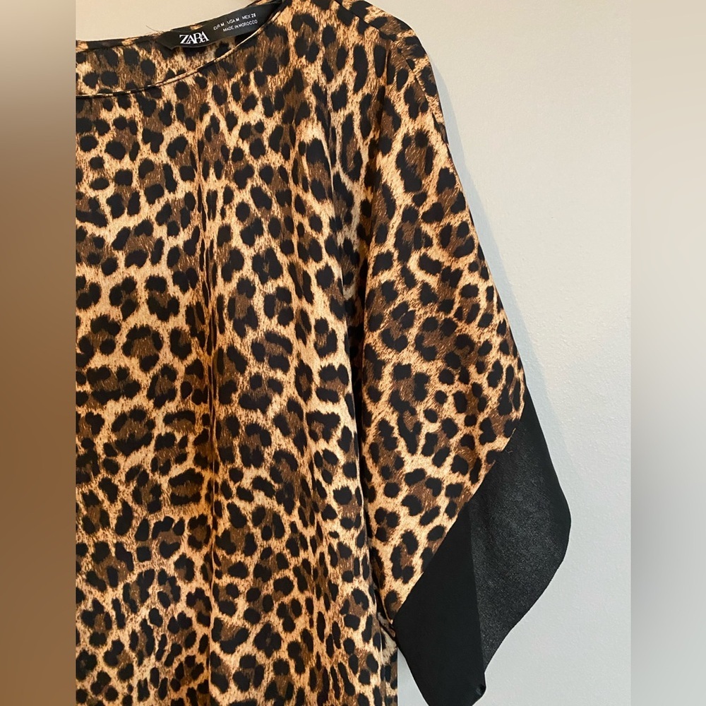 Zara Leopard Print Blouse Animal High Low Size M - Picture 2 of 9